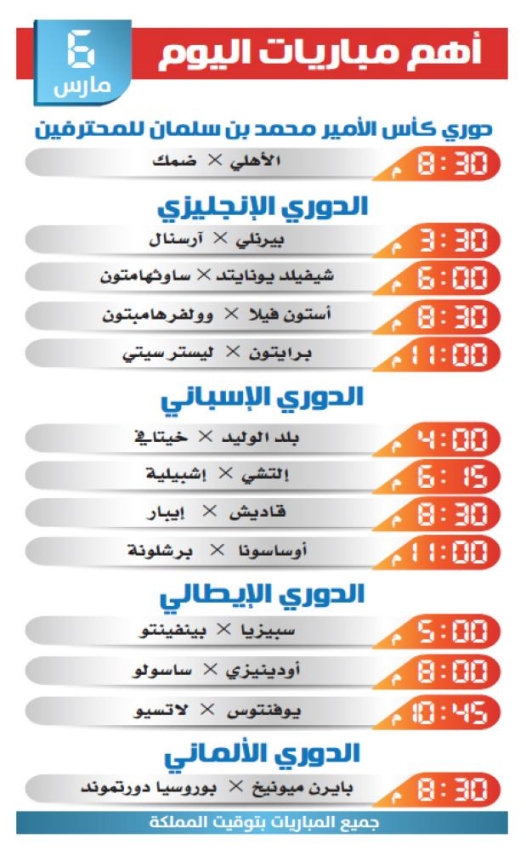 Ø£Ù‡Ù… Ù…Ø¨Ø§Ø±ÙŠØ§Øª Ø§Ù„ÙŠÙˆÙ… 2021 03 06 Ø§Ù„Ù…Ø¯ÙŠÙ†Ø©