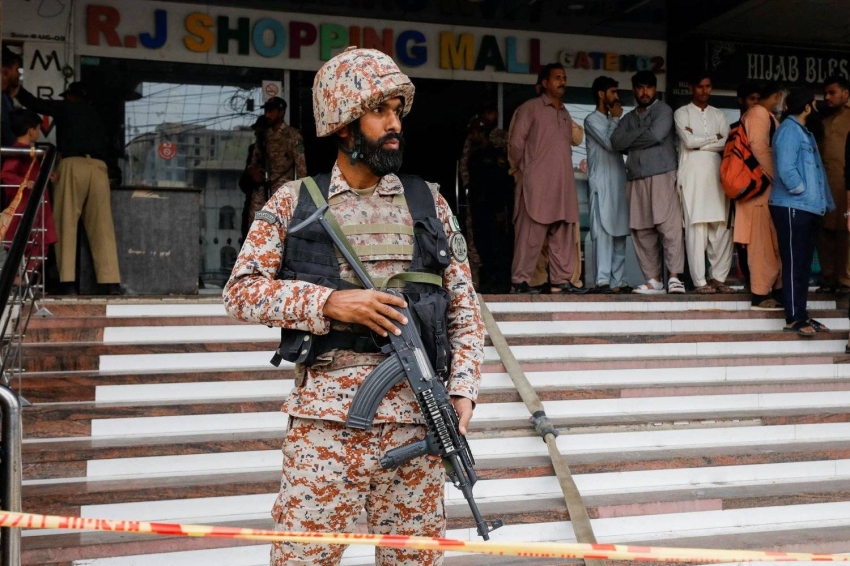 Aftermath of a fire at a multi-story shopping mall, in Karachi